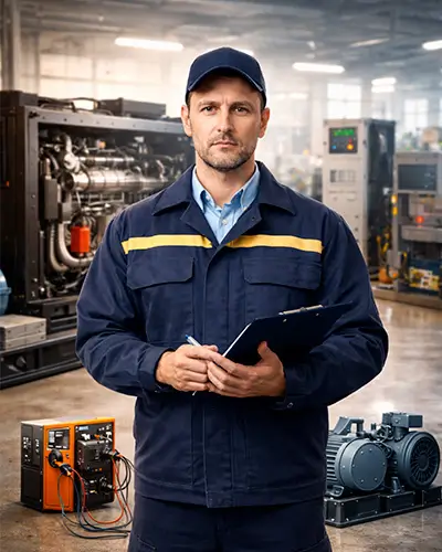 Инженер проверяет генератор